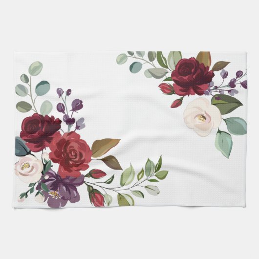 キッチンパーソナライズされたタオルホワイトローゼズ金ゴールドジオメトリ キッチンタオル (横)