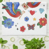 キッチンパーソナライズされたタオ伝統的バードタトゥー キッチンタオル (折り畳み)