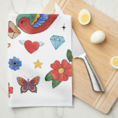 キッチンパーソナライズされたタオ伝統的バードタトゥー キッチンタオル (四つ折り)