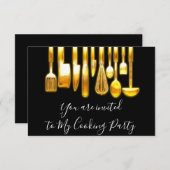 キッチンパーティー シェフ ゴールデン キッチン モノクロ ゴールド 招待状 (正面/裏面)