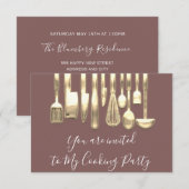 キッチンパーティー シェフ ゴールデン キッチン ローズゴールド 招待状 (正面/裏面)