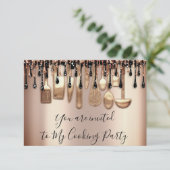 キッチンパーティー シェフ ローズゴールド 垂れ 黒 招待状 (スタンド正面)