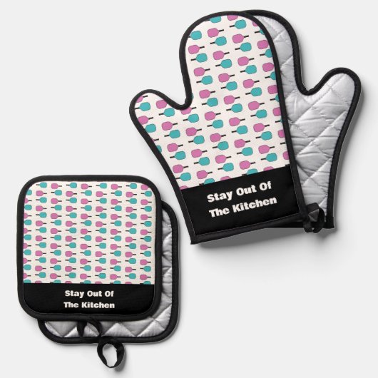 キッチンピックボールおもしろいパドルから離れる 鍋つかみ&鍋敷きセット (正面/裏面)