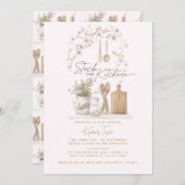 キッチンピンクワイルドフラワーのブライダルシャワーをストック 招待状 (正面/裏面)