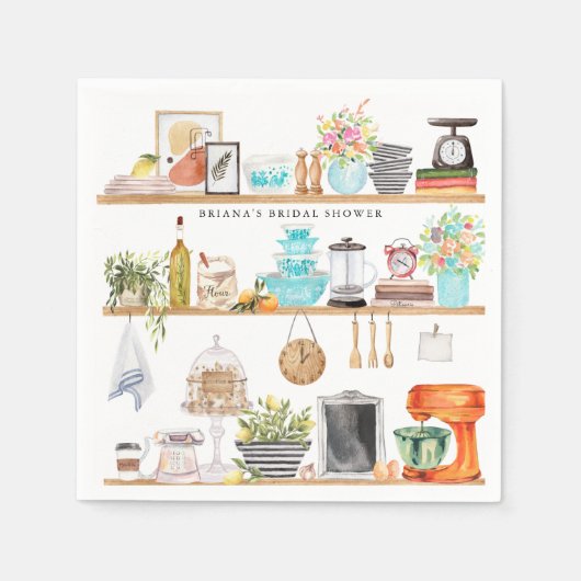 キッチンブライダルシャワーのストックパーソナライズされた スタンダードカクテルナプキン (正面)