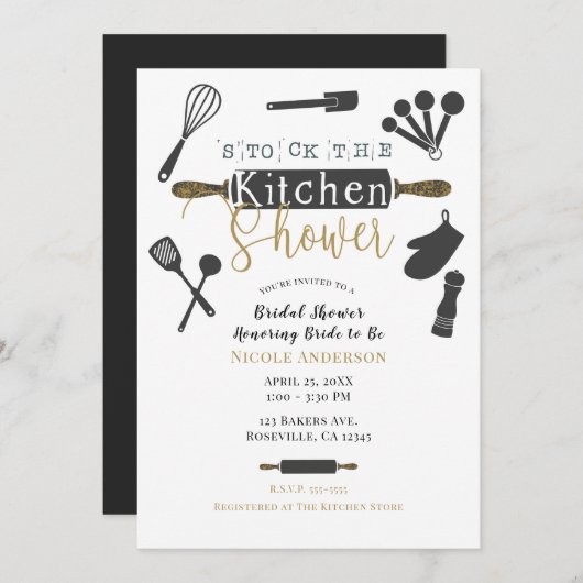 キッチンブライダルシャワーのストックモダンミニマル 招待状 (正面/裏面)