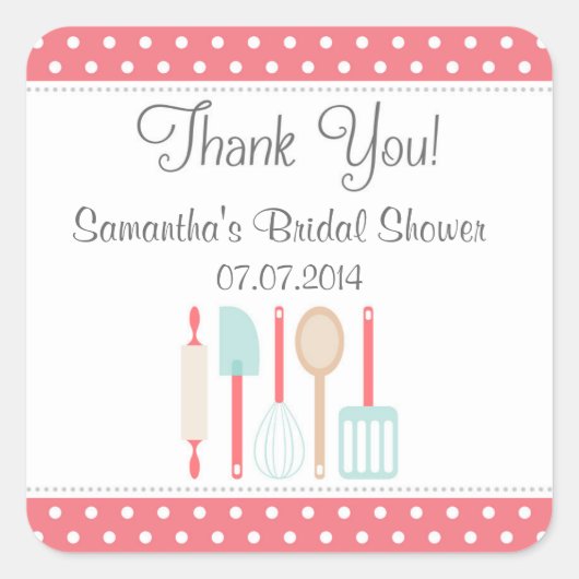 キッチンブライダルシャワーサンキューシール スクエアシール (正面)