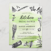 キッチンブライダルシャワーハーブは緑色のスプラッシュをスパイス 招待状 (正面/裏面)