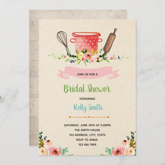 キッチンブライダルシャワーパーティの招待状 招待状 (正面/裏面)