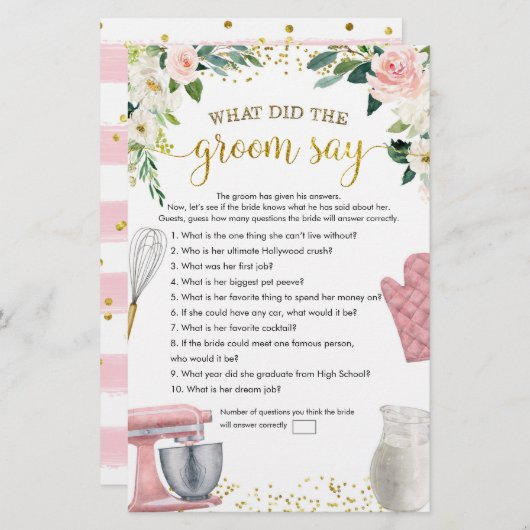 キッチンブライダルシャワー何と言う新郎ゲーム (正面/裏面)