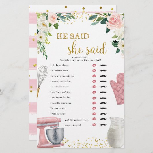 キッチンブライダルシャワー彼はゲームを言った (正面/裏面)