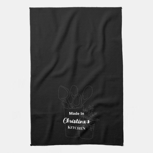 キッチンブラック木製スプーンで作られる キッチンタオル (縦)