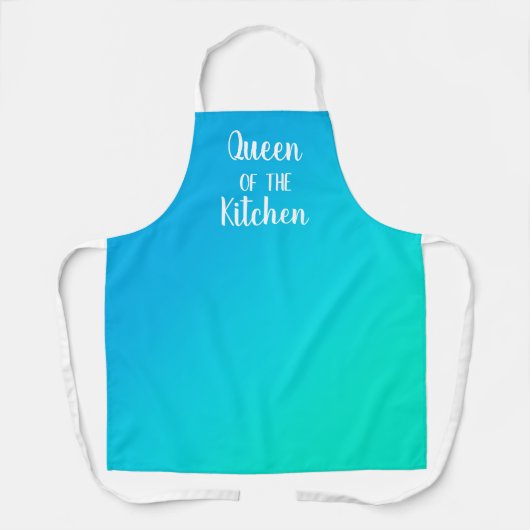 キッチンブルーからティール（緑がかった色）グラデーションエプロンの女王 エプロン (正面)