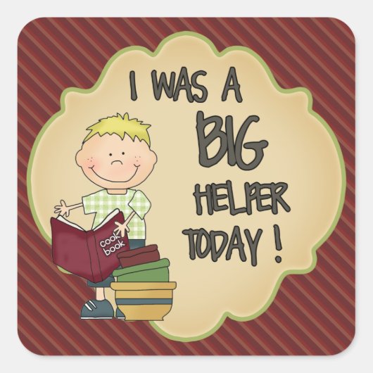 キッチンヘルパー報酬ステッカー赤ストライプ色 スクエアシール (正面)