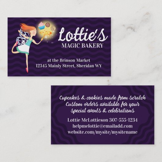 キッチンベーキングおとぎケーキのカップケーキビジネス 名刺 (正面/裏面)