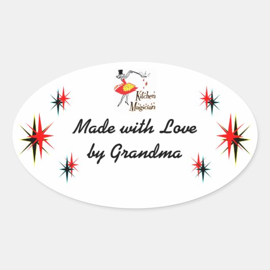 キッチンマジシャンカスタムレトロ料理シール 楕円形シール (正面)