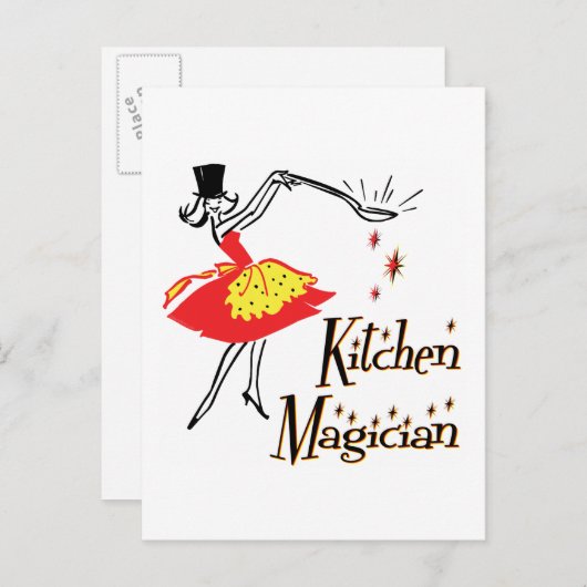 キッチンマジシャンレトロ料理アートポストカード ポストカード (正面/裏面)
