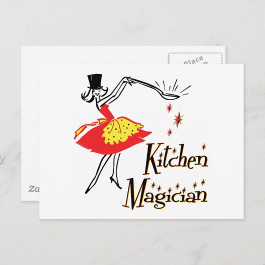 キッチンマジシャンレトロ料理アートポストカード ポストカード (正面/裏面)