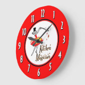 キッチンマジシャン赤いホワイトナンバーウォールクロック ラージ壁時計 (傾斜)