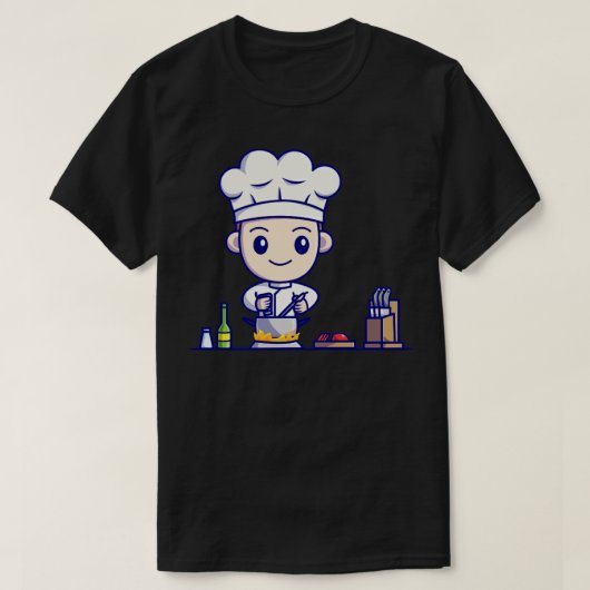 キッチンマンガのかわいい男の子料理 Tシャツ (デザイン正面)