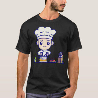 キッチンマンガのかわいい男の子料理 Tシャツ