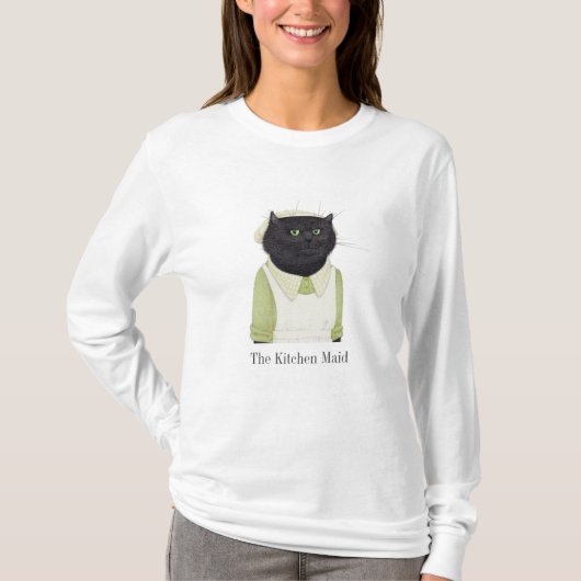 キッチンメイド猫の女性基本長袖Tシャツ Tシャツ (正面)
