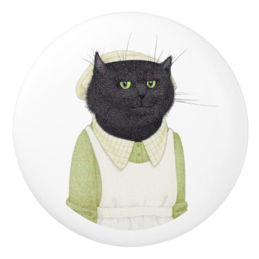 キッチンメイド猫の陶器製引き出しノブ セラミックノブ (正面)