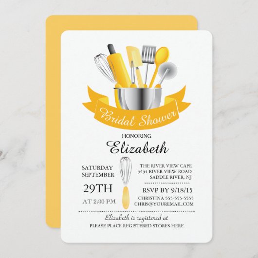 キッチンモダンのブライダルシャワーの招待状を用意する 招待状 (正面/裏面)