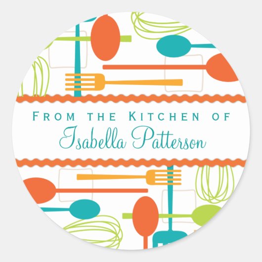 キッチンレトロ料理器具シールから ラウンドシール (正面)