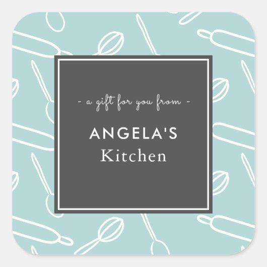 キッチン器具パターンキッチンベーキングギフトグリーン スクエアシール (正面)