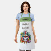 キッチン引用文に鶏肉の野菜パーソナライズされた エプロン (着用した状態)