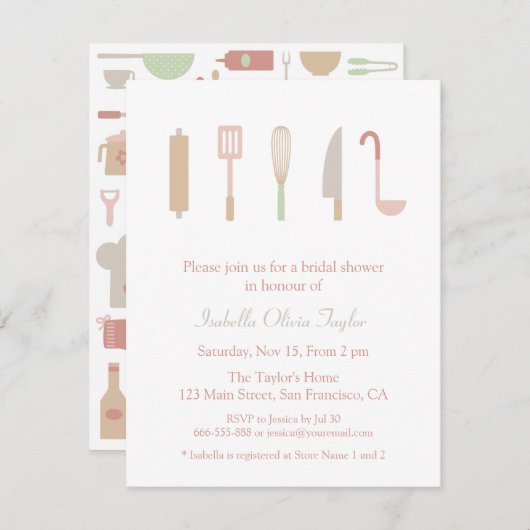 キッチン料理アクセサリー用品ブライダルシャワー 招待状 (正面/裏面)