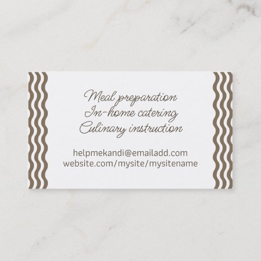 キッチン料理クラスのシェフ妖精の野菜 名刺 (裏面)