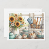 キッチン料理ベーカーラックブルーティーポット ポストカード (正面/裏面)