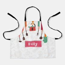 キッチン物ピンクエプロン