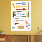 キッチン用品イラストレーション+タイプデザインの色 キャンバスプリント (インサイチュ (リビング))