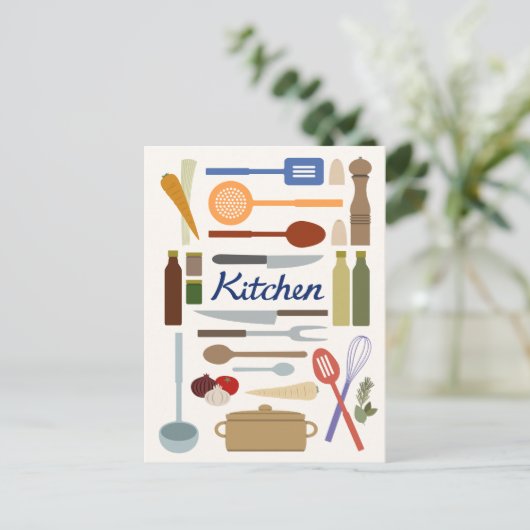 キッチン用品イラストレーション+タイプデザインの色 ポストカード (スタンド正面)