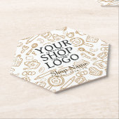 キッチン用品白い茶色のロゴ ペーパーコースター (アングル)