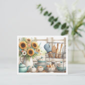 キッチン用品 食器棚 青い急須 ポストカード (スタンド正面)