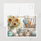 キッチン用品 食器棚 青い急須 ポストカード (正面/裏面)