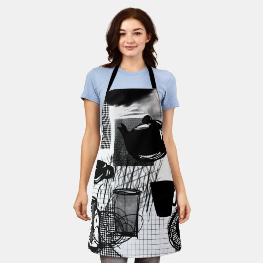 キッチン白黒 エプロン (着用した状態)