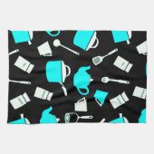 キッチン調理器具 |白黒とターコイズ キッチンタオル (横)