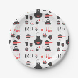 キッチン，かわいい赤と黒，ヴィンテージ,レトロ ペーパープレート