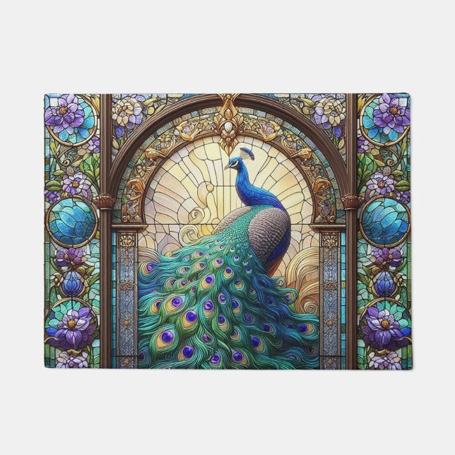 キッチン フロア マット ペコック ステンド グラス (正面)