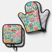 キッチーキッチンデザイン 鍋つかみ&鍋敷きセット (正面/裏面)