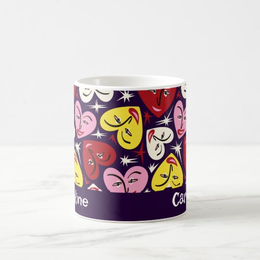 キッチーキッチンレトロ1950のハート名前をカスタムする コーヒーマグカップ (中央)