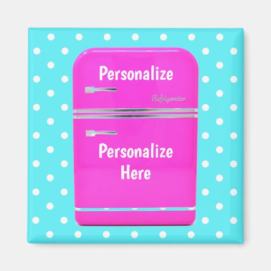 キッチーピンクヴィンテージ冷凍機水玉模様磁石 マグネット (正面)