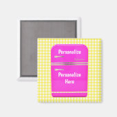 キッチーピンク冷蔵庫イエロージンガムヴィンテージ マグネット (正面/裏面)