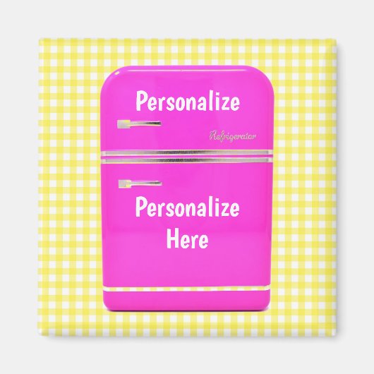 キッチーピンク冷蔵庫イエロージンガムヴィンテージ マグネット (正面)