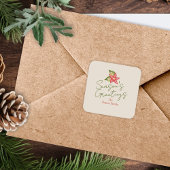 キッチーヴィンテージポインセティアレッドグリーンクリスマス スクエアシール